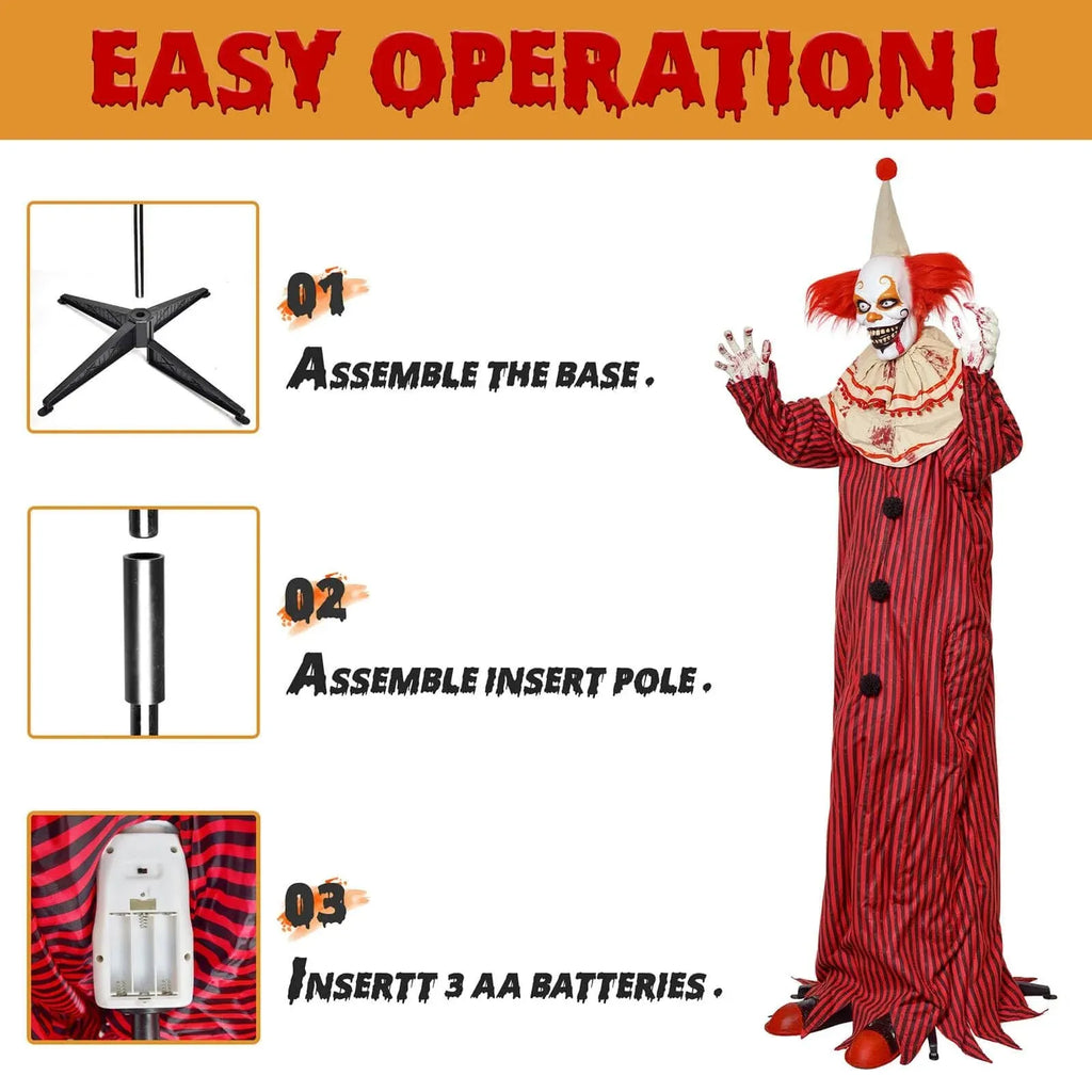 72 Halloween Decorations Outdoor - Standing Animatronic Clown with Red Light...