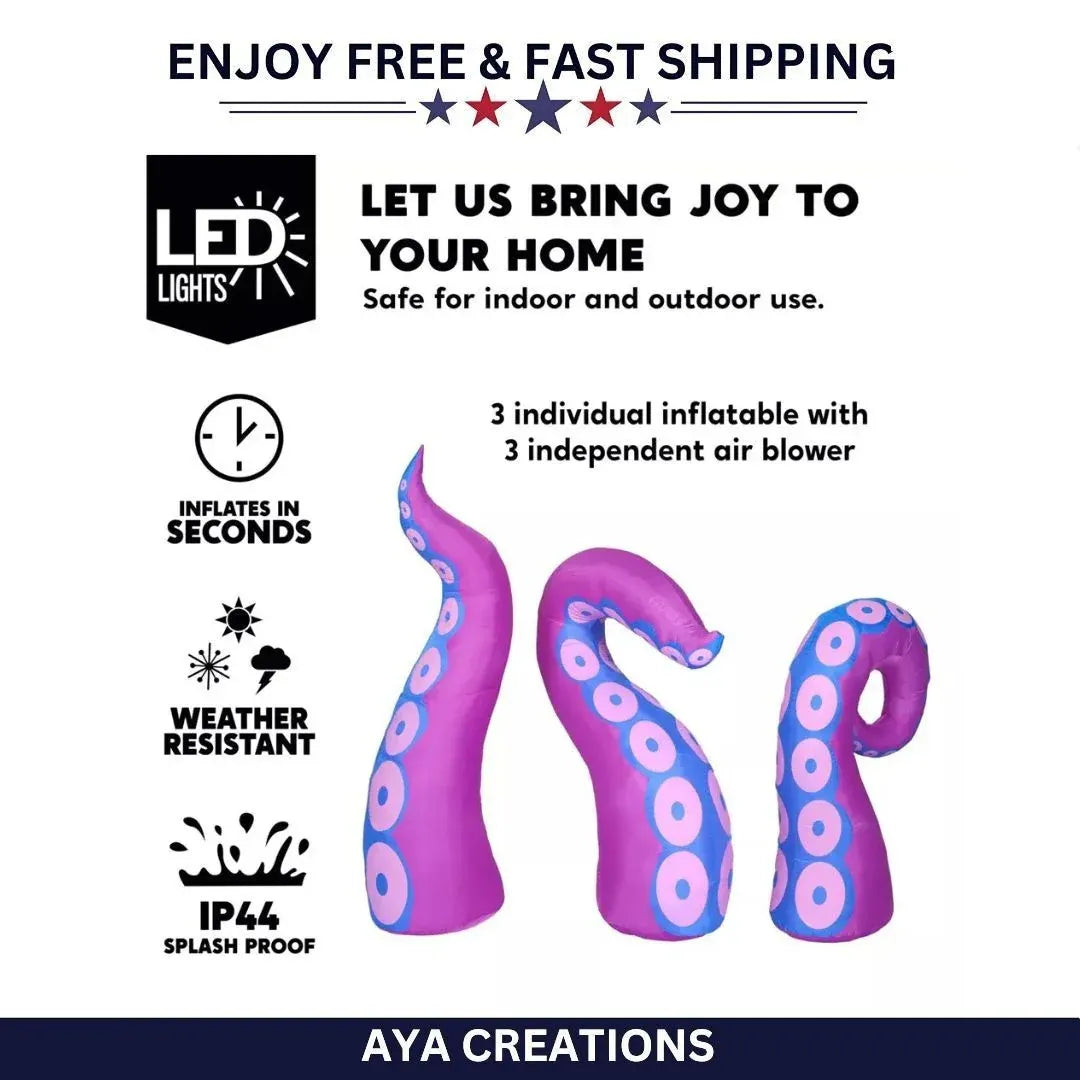 Halloween Inflatable Octopus Tentacles LED 3pcs Window Roof Yard Decor