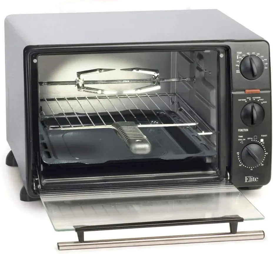 Elite Gourmet ETO2530M Double French Door Countertop Toaster Oven, Bake, Broil, Toast, Keep Warm, Fits 12 pizza, 25L capacity, Stainless Steel & Black