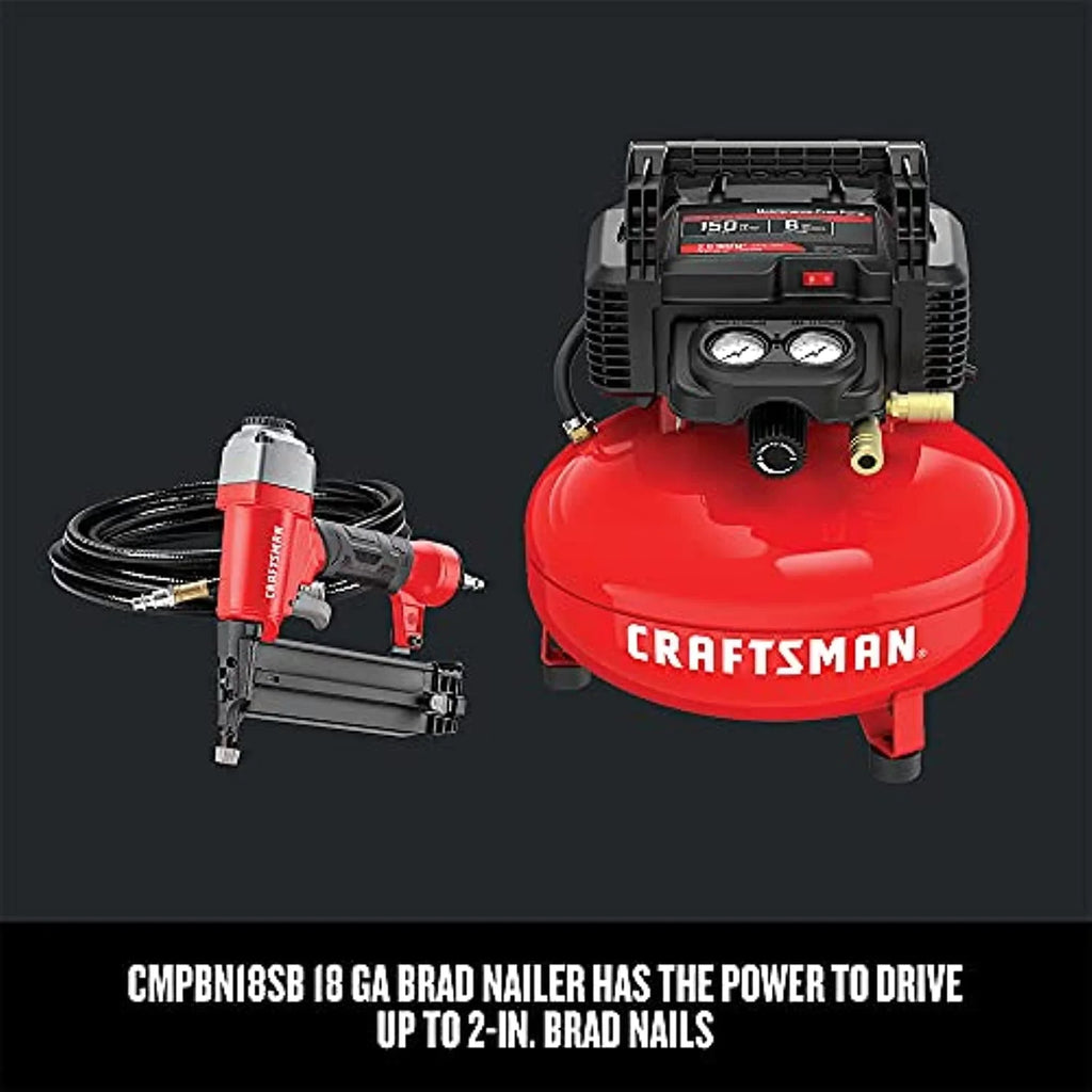 Craftsman 6 gal. Pancake Portable Brad Nailer and Air Compressor Combo Kit 150 psi 0.8 hp - Case Of: 1