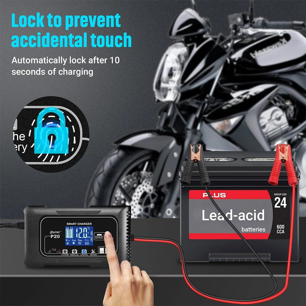 20-Amp Smart Battery Charger,Lithium,LiFePO4,Lead-Acid(AGM/Gel/SLA..) Car Battery Charger,Trickle Charger, Maintainer/deep Cycle Charger,12V/20A and 24V/10A,for Boat,Motorcycle,Lawn Mower,Golf