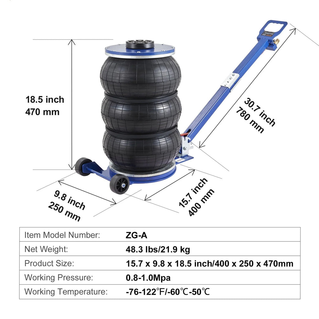 BENTISM Air Jack, 5 Ton/11000 lbs Triple Bag Air Jack, Airbag Jack with Six Steel Pipes, Lift up to 17.7, 3-5 s Fast Lifting Pneumatic Jack, with Adjustable Long Handles for Cars, Garages, Repair