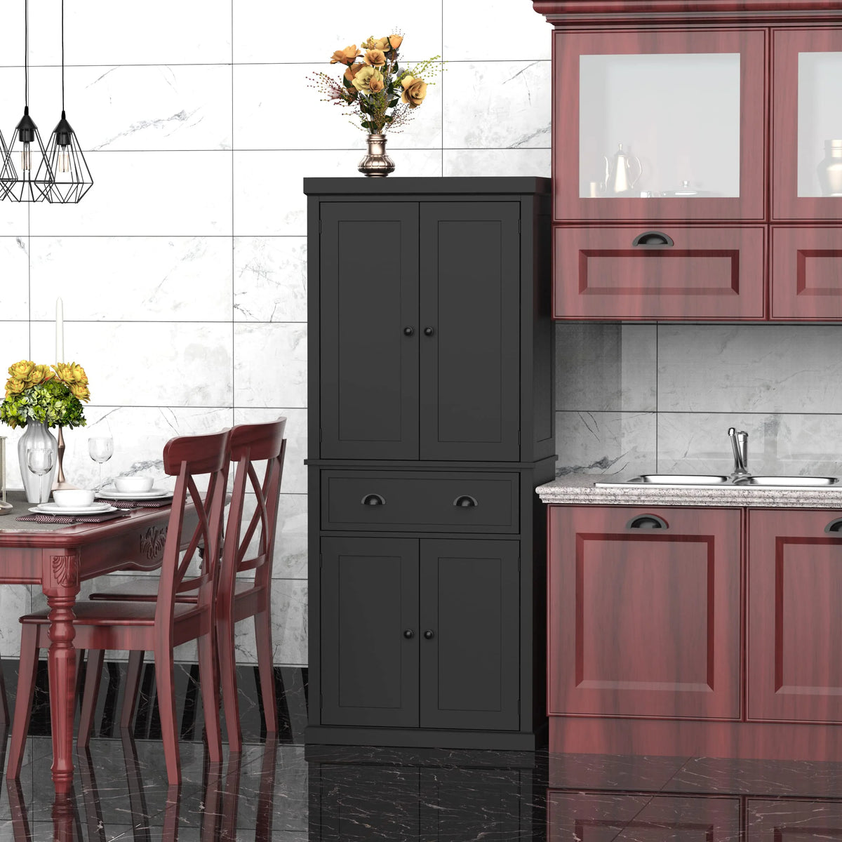 HOMCOM Traditional Freestanding Cupboard Colonial