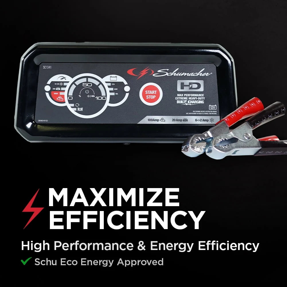 Schumacher Fully Automatic Battery Charger, Engine Starter, Maintainer and Auto Desulfator- 100 Amp/20 Amp, 12V