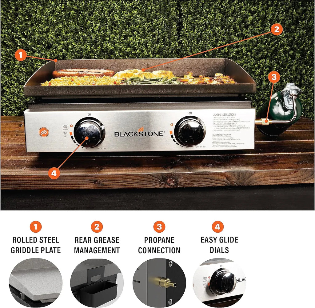 Blackstone 1666 22” Omnivore Original Tabletop Griddle with Hard Cover, Powder Coated Steel, Black