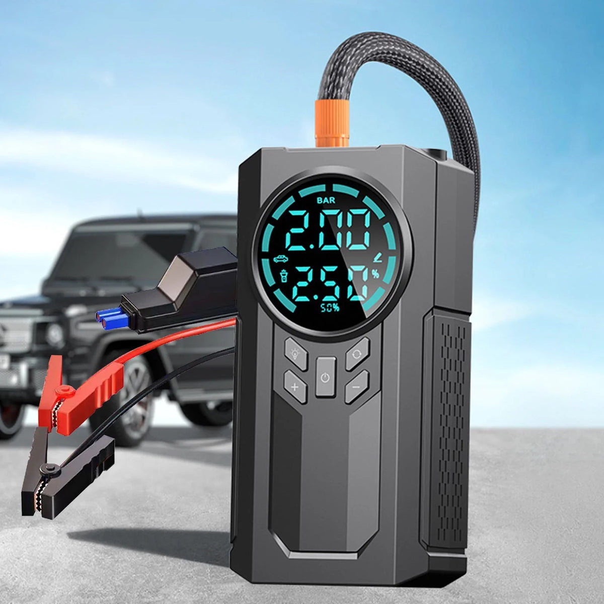 Aihimol Car Inflator Battery Jump 2-in-1 1000A Emergency Start Power Supply 12V Battery Pack Battery Booster Jump Box Portable Charger Jumper Cables LED Display Screen