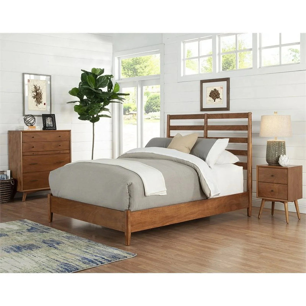 Home Square 4 Piece Set with Small TV Console Full Wood Bed & Large Nightstand