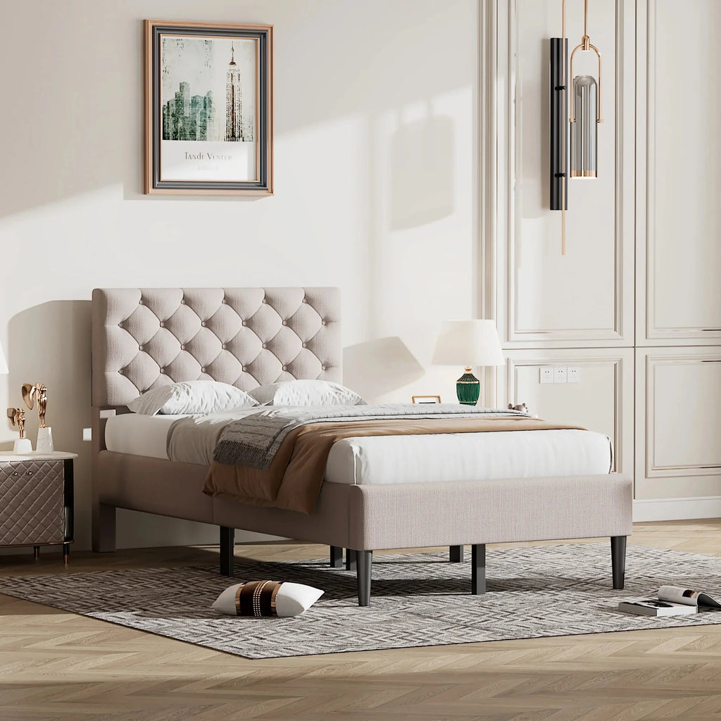 Button-Tufted Platform Bed - Twin Size - Upgrade Your Bedroom