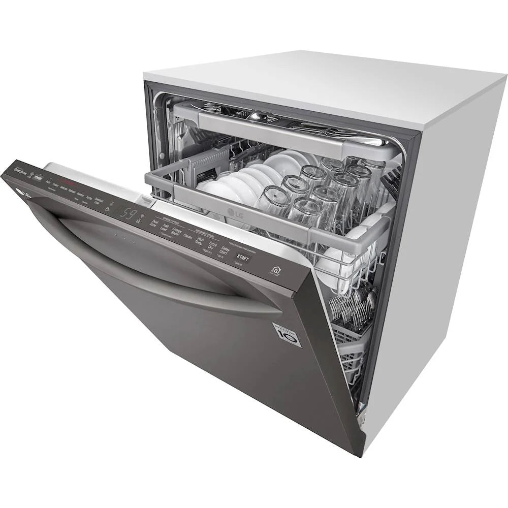 LG - 24 Top Control Smart Built-In Dishwasher with TrueSteam, Tub Light and Quiet Operation - Black stainless steel