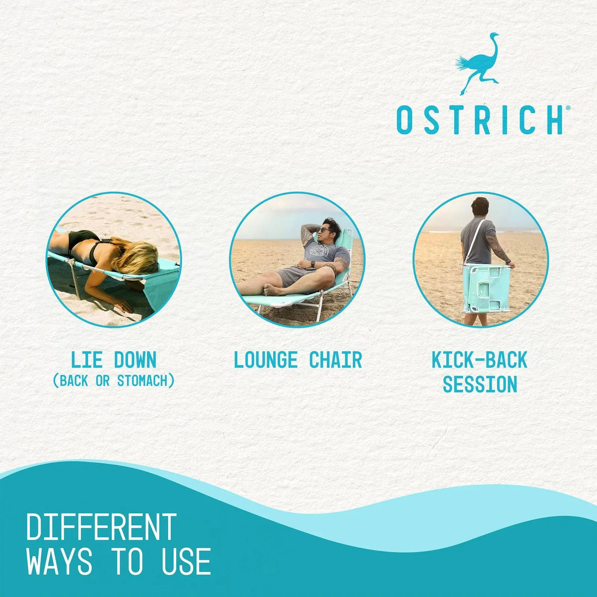 Ostrich Chaise Lounge, Portable Facedown Beach Camping Pool Tanning Chair, Teal