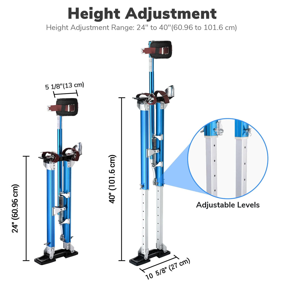 Yescom Drywall Stilts w/ 1 Pair Stilt Pad Replacement 24-40 Aluminum Tool Painting