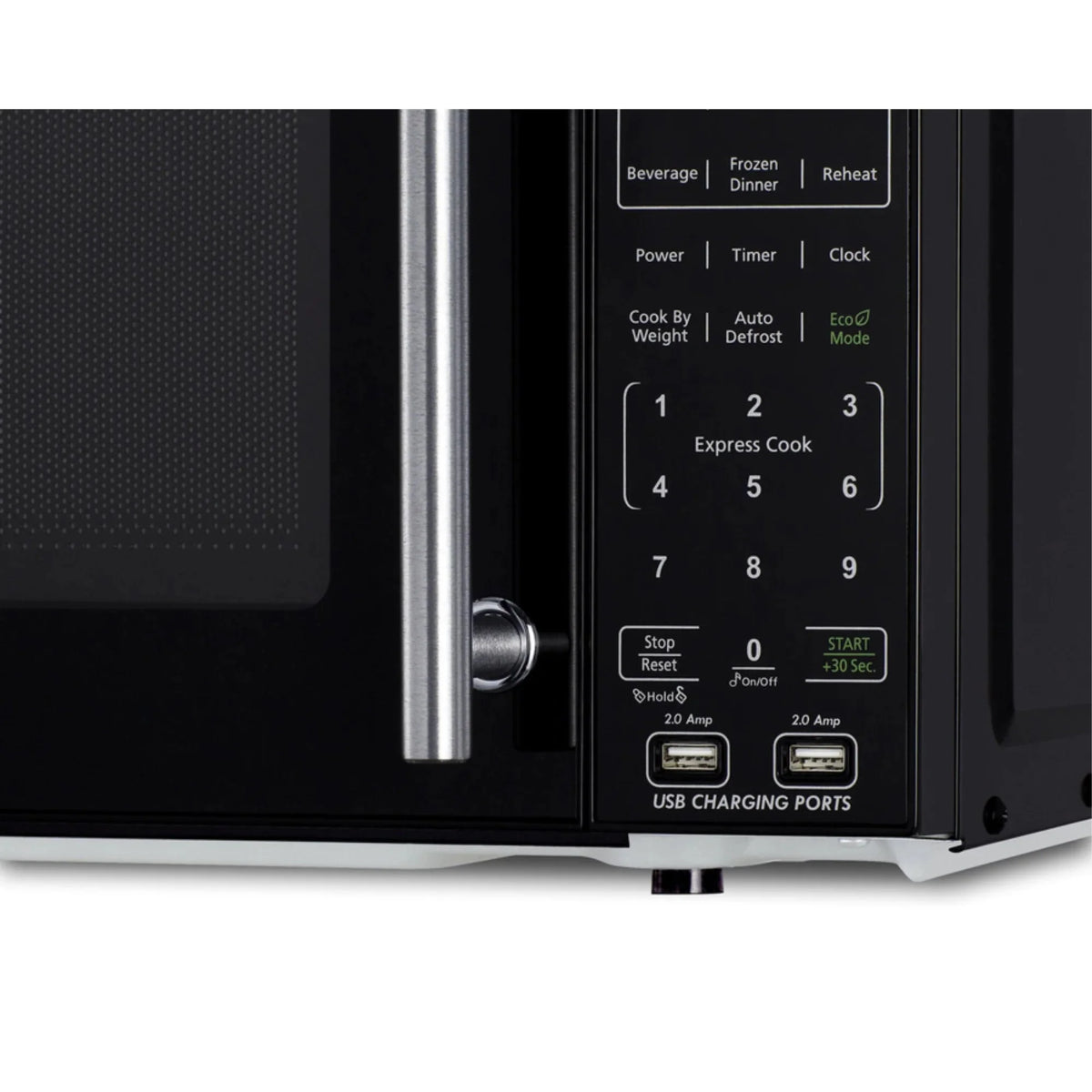 Compact microwave in black with allocator and USB ports