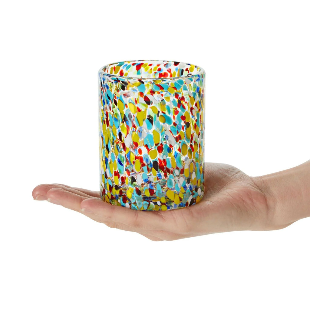 10 oz Hand Blown Mexican Drinking Glasses， Full Confetti Tumbler Cups (Set of 6)