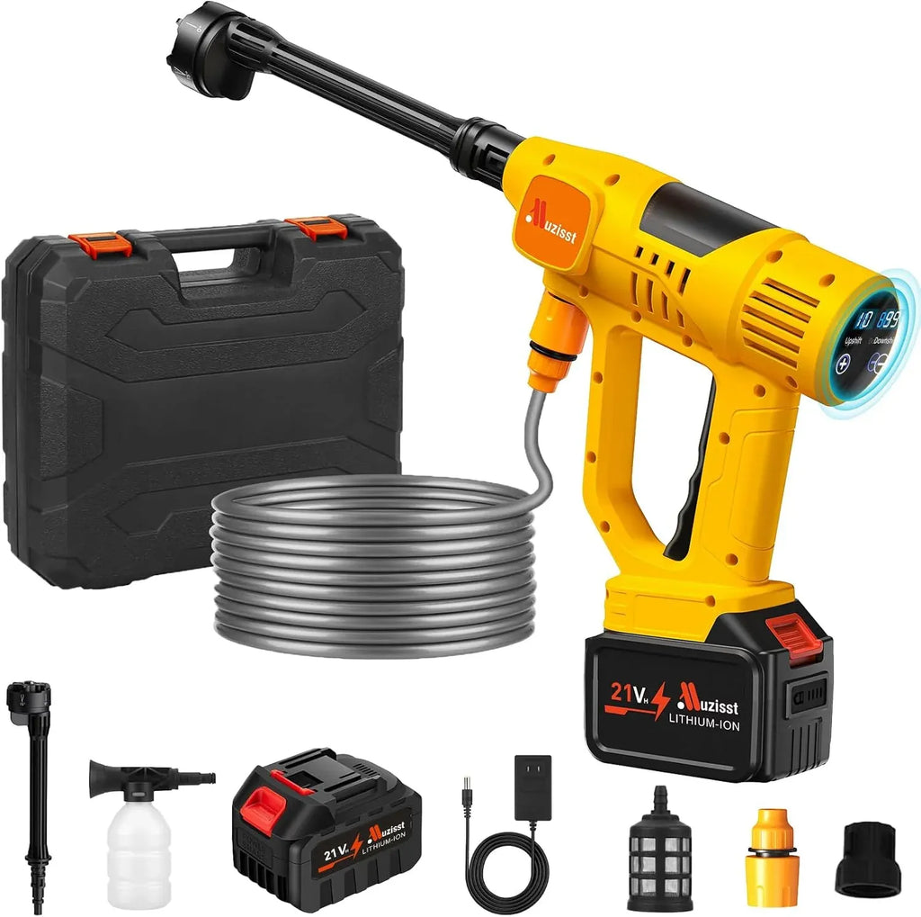 Upgrade Cordless Pressure Washer, 900PSI Battery Powered Pressure Washer with 6-in-1 Nozzle, 10 Speed Adjustment, Remaining Battery Display, Portable Power Washer for Car/Garden/Floor/Yards