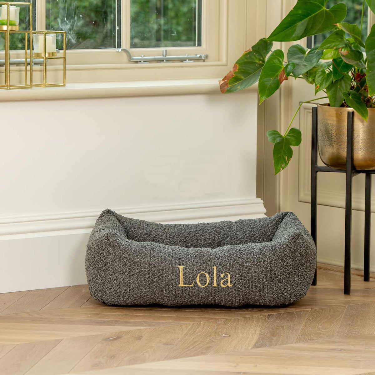 Cozy & Calming Puppy Cage Bed In Granite Bouclé