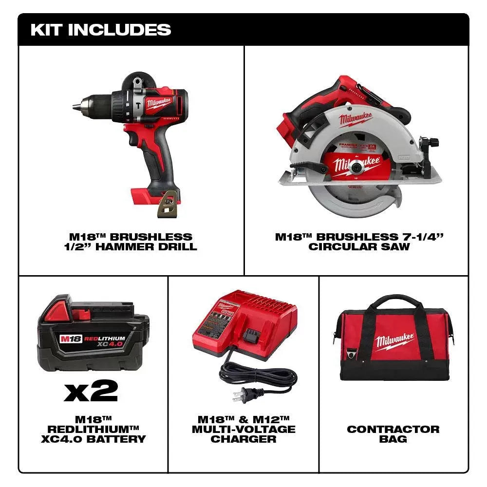 Milwaukee 2992-22 M18 18V Brushless Cordless Li-Ion Compact 2 Tool Combo Kit