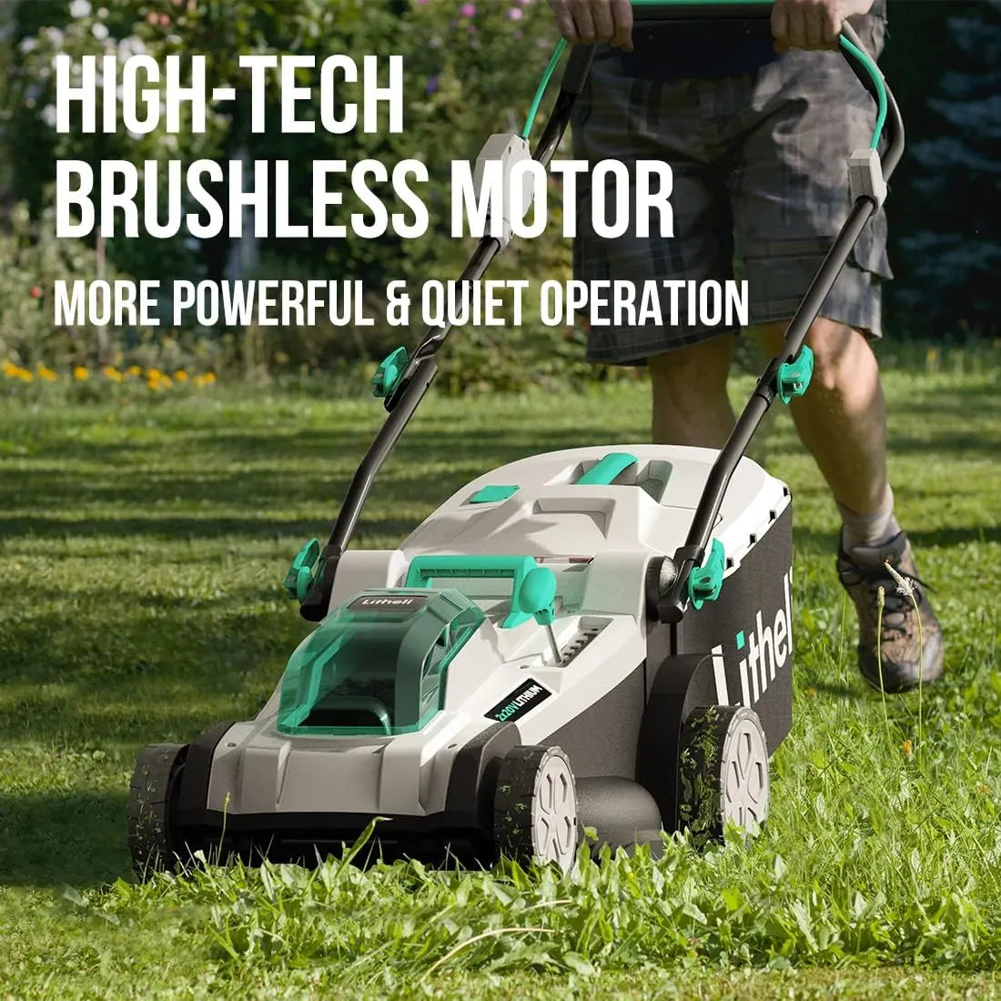 Litheli Cordless Lawn Mower 17 Inch, 2 x 20V 4.0Ah Battery Lawn Mowers with Brushless Motor, Bagging & Mulching, Charger Included