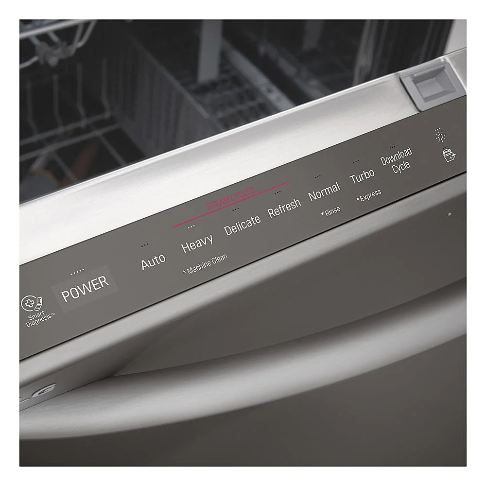 LG - 24 Top Control Smart Built-In Dishwasher with TrueSteam, Tub Light and Quiet Operation - Black stainless steel
