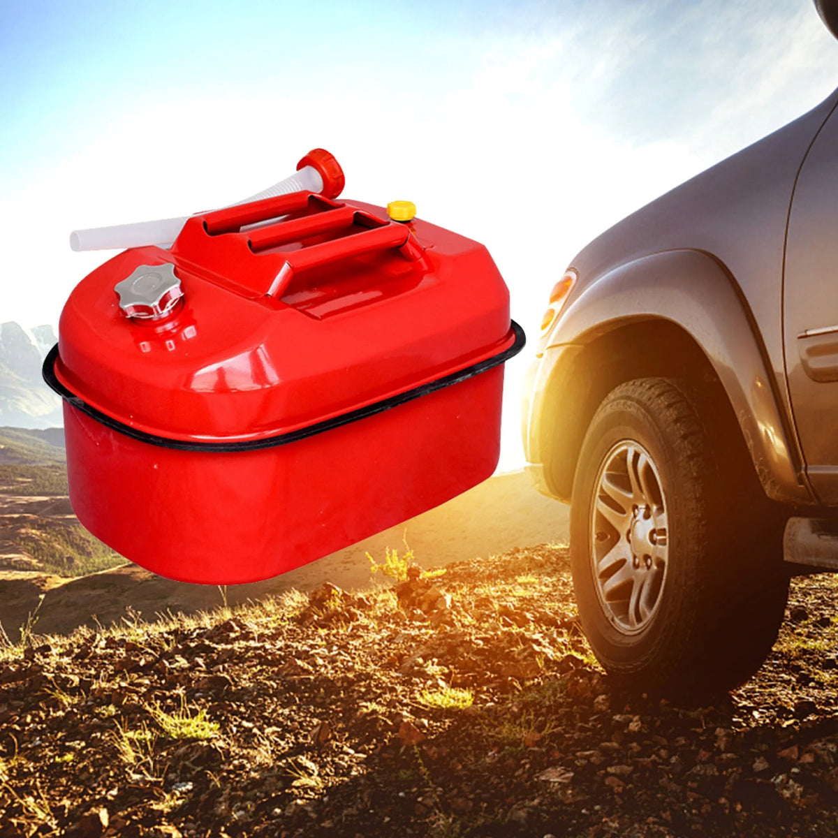 MoreChioce 20L Red Metal Jerry Can Car Canister Holder Storage Tank with 3 Handles for Water Petrol Oil Water Alcohol