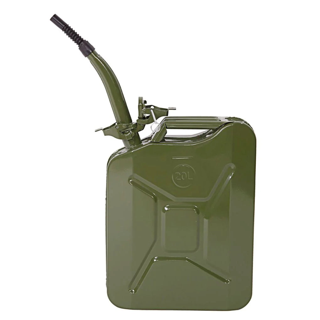 Portable 5 Gallon Petrol Jerry Can with Spout, 20L 0.6mm Cold Rolled Steel Gasoline Fuel Container Caddy Tank, for Emergency Backup (Red)