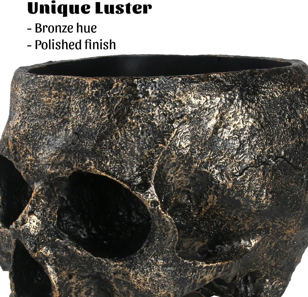 7lb Capacity Extra Large Halloween Skull Candy Dish - Deep Skull Head Halloween Candy Bowl Holder Artificial Resin Skulls Decor Indoor Outdoor Table Centerpieces Flower Pot Plant Office Pen Holder