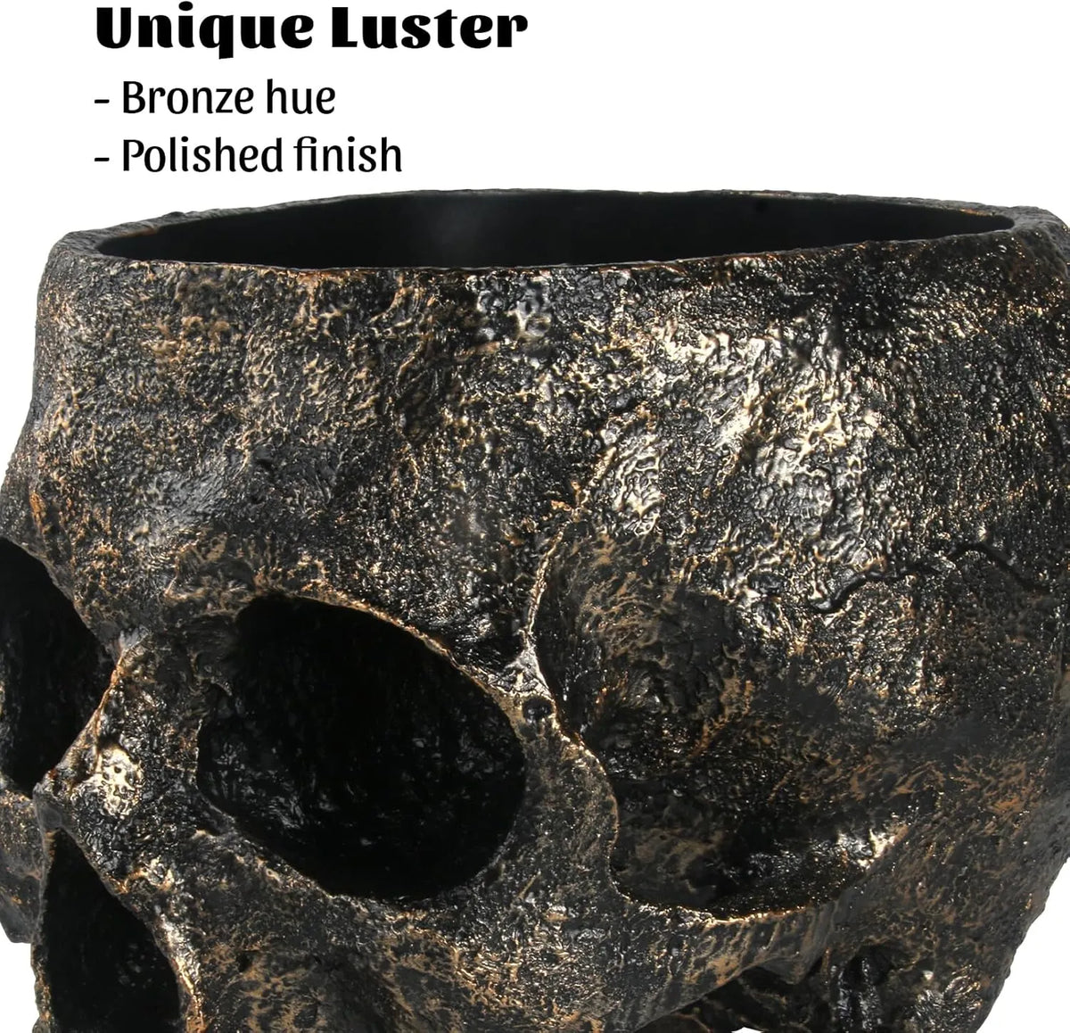 7lb Capacity Extra Large Halloween Skull Candy Dish - Deep Skull Head Halloween Candy Bowl Holder Artificial Resin Skulls Decor Indoor Outdoor Table Centerpieces Flower Pot Plant Office Pen Holder