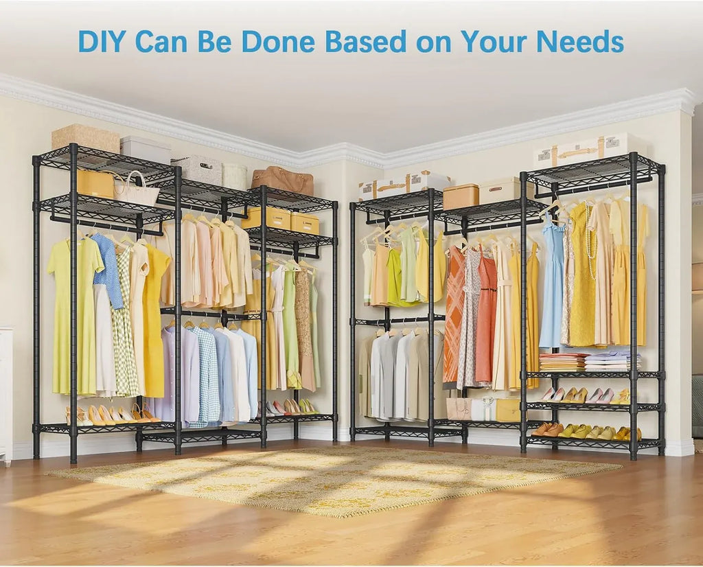 V5 Portable Closet Wardrobe Heavy Duty Clothes Rack, Freestanding Clothing Rack with 4 Hang Rods & 8 Shelves, Adjustable Closet Racks, 68.9 L x 15.7 W x 76.4 H, Max Load 890LBS, Black