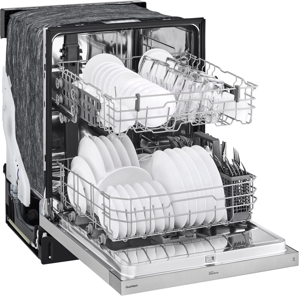 LG - 24 Front-Control Built-In Dishwasher with Stainless Steel Tub, QuadWash, 50 dBa - Stainless steel