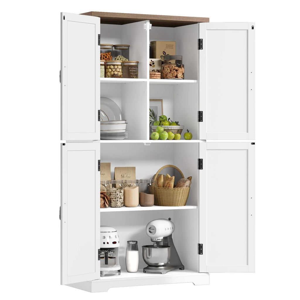 HOSTACK 64 Pantry Cabinet, Tall Kitchen Pantry Storage Cabinet, Modern Farmhouse Bathroom Storage Cabinet, Large Bookcase, 4 Doors|Adjustable Shelves, for Dining Room, Living Room, Home Office, White