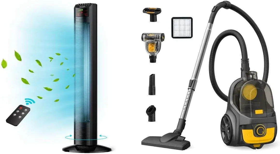 Orgtoy 24Kpa Canister Vacuum Cleaner, 1200W Bagless Canister Vacuum with 2 HEPA Filters, 5 Brushes, Automatic Cord Rewind, Variable Speed for Hard Floors, Hardwood, Cars, 3.5L, Black