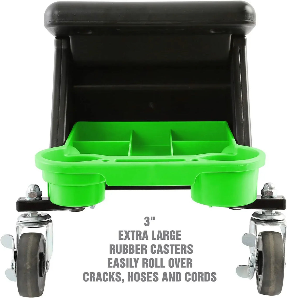 24986 Heavy-Duty Rolling Workbench and Creeper Seat, Mechanics Stool with Wheels, Creepers, Shop Stools with Wheels, Automotive, Green and Black 300 LB Capacity