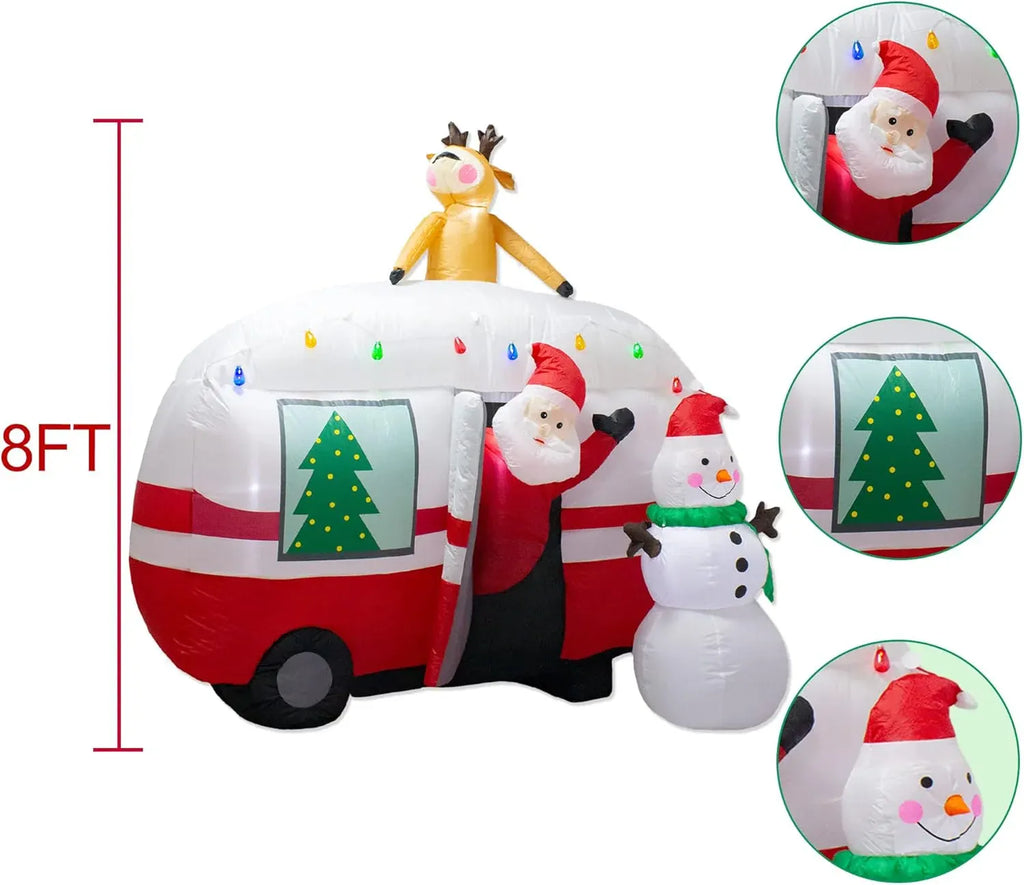 8FT Christmas Inflatable Santa Snowman Camper Inflatables Decoration with LED Lights Outdoor Yard to Blow Up Christmas Car Easter Decorations