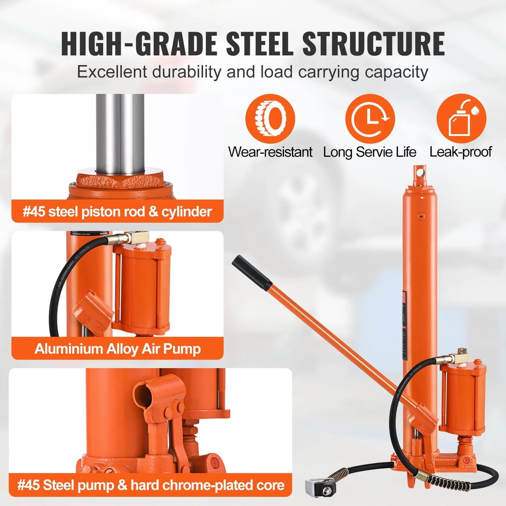 BENTISM Hydraulic Long Ram Jack, 8 Ton Engine Hoist Cylinder with Air Pump and Single Piston Pump, Hydraulic Ram Cylinder Clevis Base for Engine Lift Hoists, Garage/Shop Cranes, Mechanical, Farm