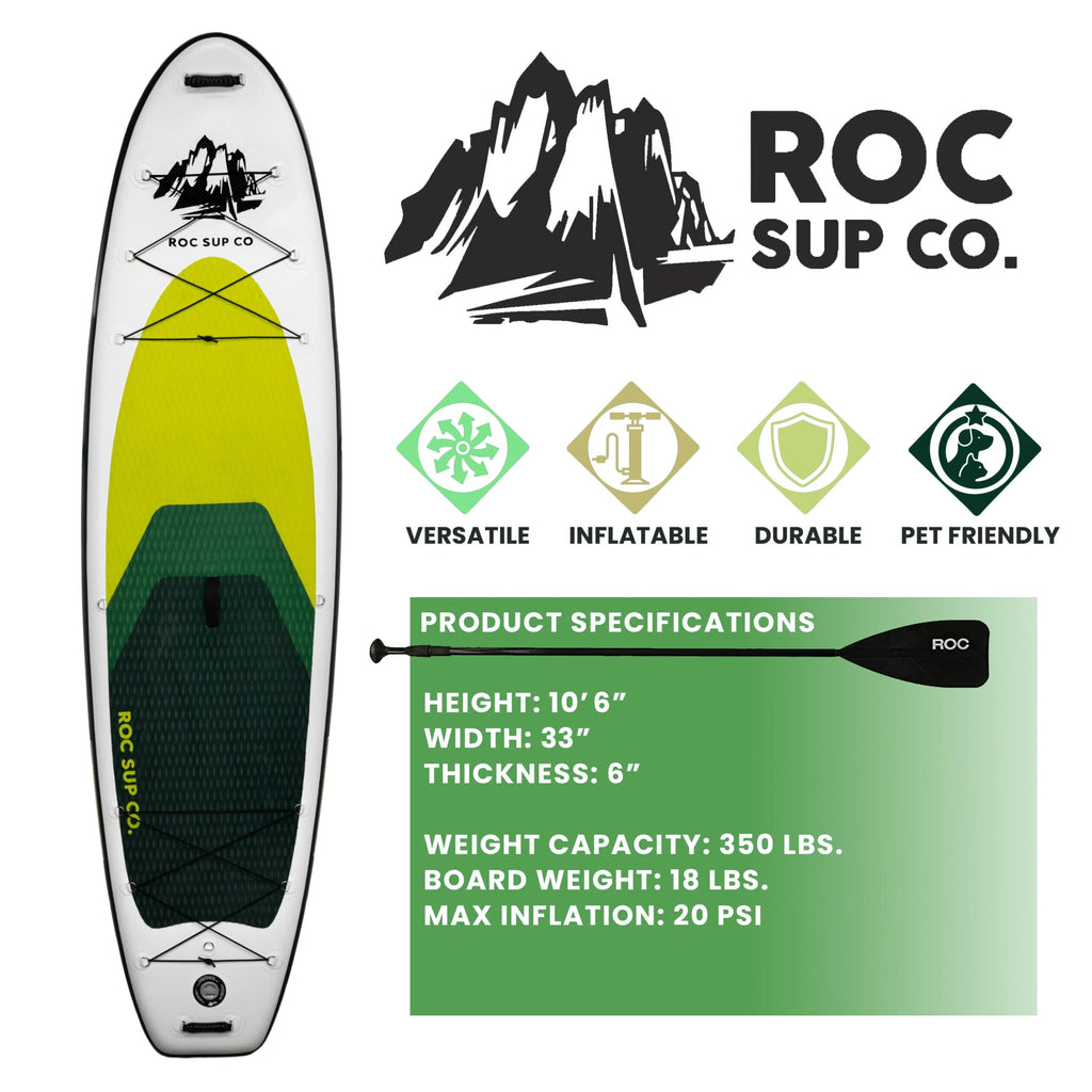 Roc Inflatable Stand Up Paddle Board with Premium sup Accessories and Backpack�� Non-Slip Deck�� Waterproof Bag�� Leash�� Paddle and Hand Pump