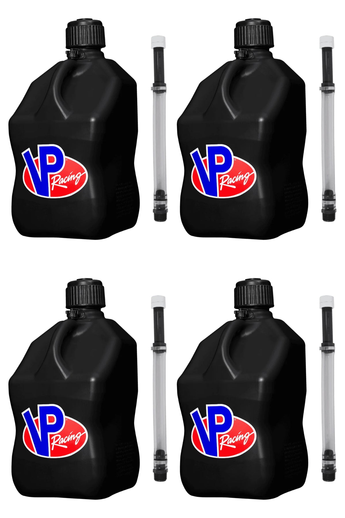 VP Racing Utility Jug 5.5 Gallon + Deluxe Hose - Mix and Match Between 11 Different Colors - Made in the USA (4 Pack, Black)