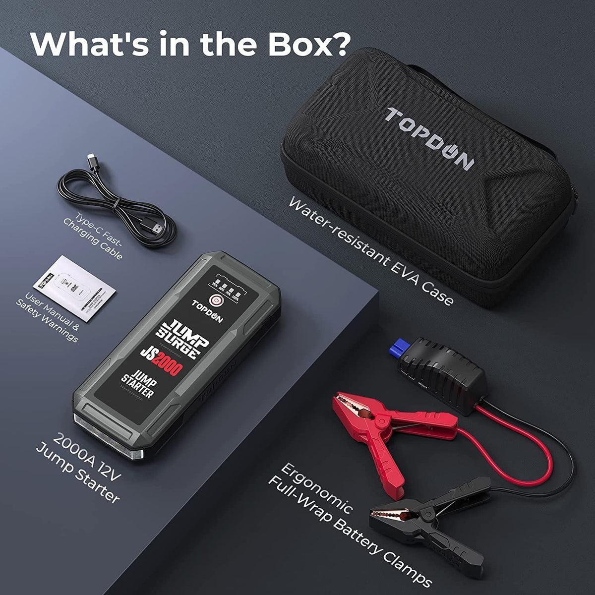 TOPDON 2000A 16000mAh JS2000 Car Jump Starter Portable Power Bank
