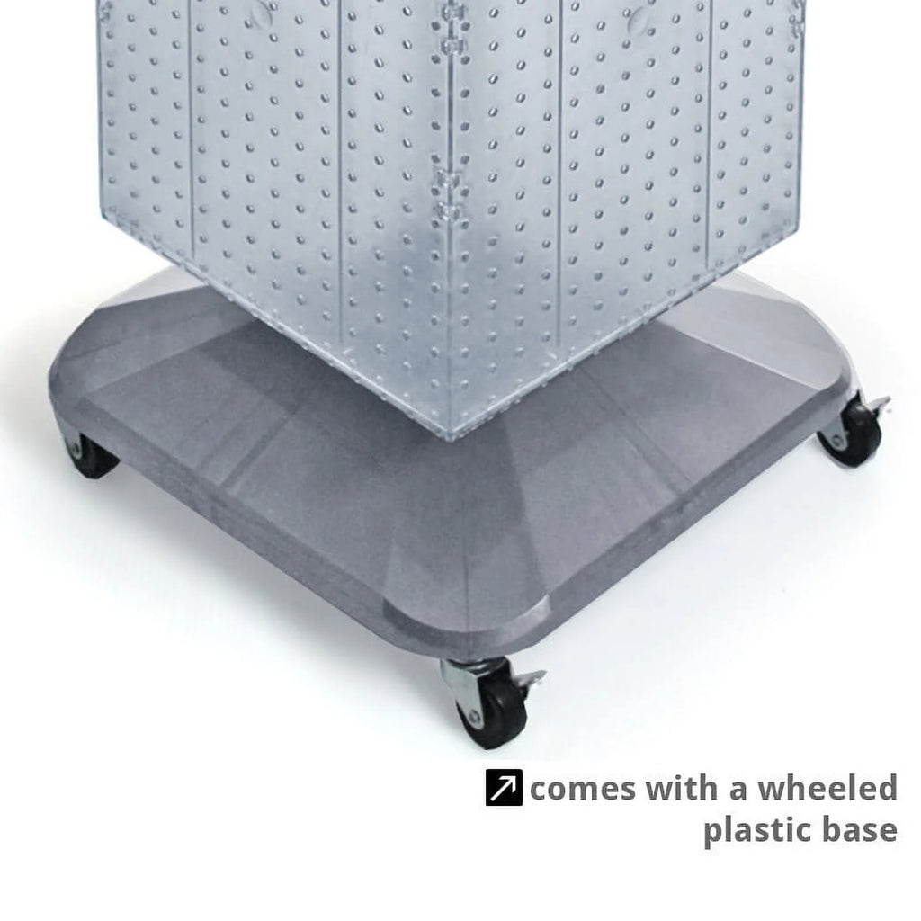 Azar Displays 701465-WHT White Four-Sided Pegboard Tower Floor Display on Revolving Wheeled Base. Spinner Rack Stand. Panel Size: 14W x 60H