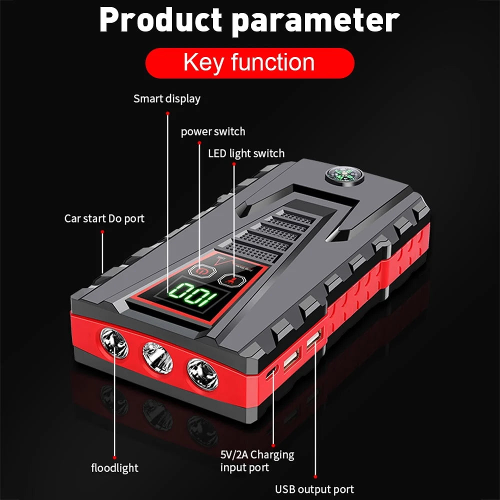 DFITO Portable 12V 99800mAh Car Jump Starter with LCD Display Power Bank Charger LED Flashlight