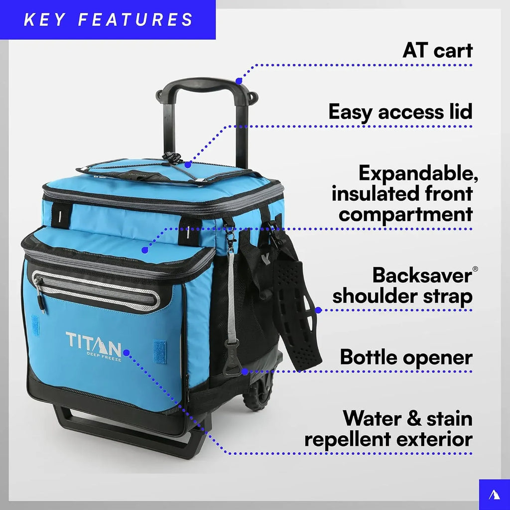 Titan Deep Freeze 60 (50+10) Can Wheeled Cooler - Collapsible Rolling Cooler with Wheels and All-Terrain Cart