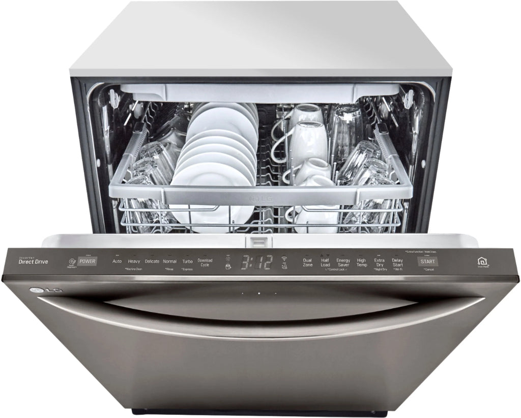 LG - 24 Top-Control Built-In Smart Wifi-Enabled Dishwasher with Stainless Steel Tub, Quadwash, and 3rd Rack - Black stainless steel