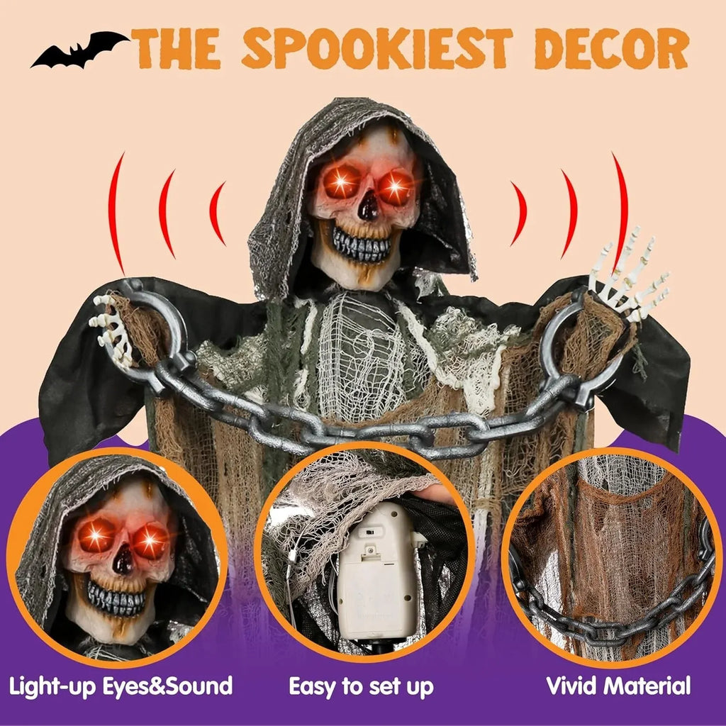 67 Halloween Decorations Outdoor Life Size Animatronics Grim Reaper with Chain