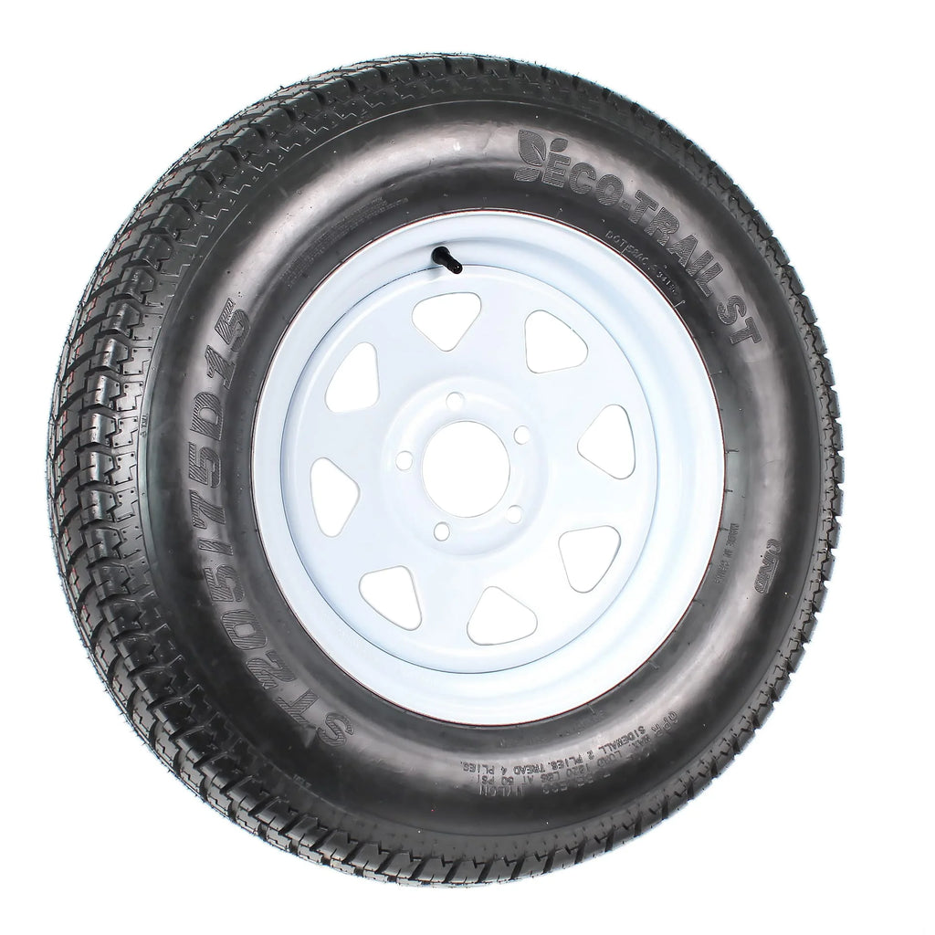 2-Pk Trailer Tire Rim ST205/75D15 15 in. Load C 5 Lug White Spoke Wheel