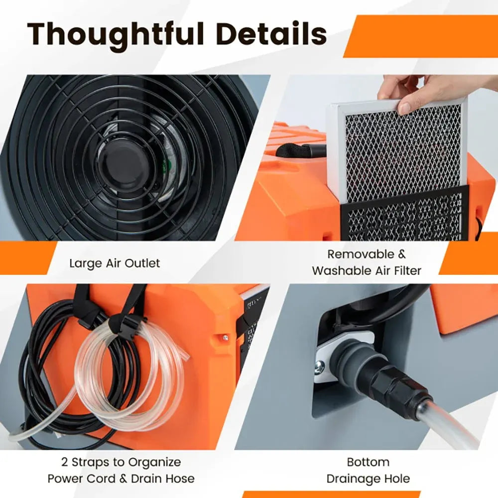 Barara King Dehumidifier, Home Basement Dehumidifiers,180 Pints/Day Commercial Dehumidifier with Pump and Drain Hose-Orange