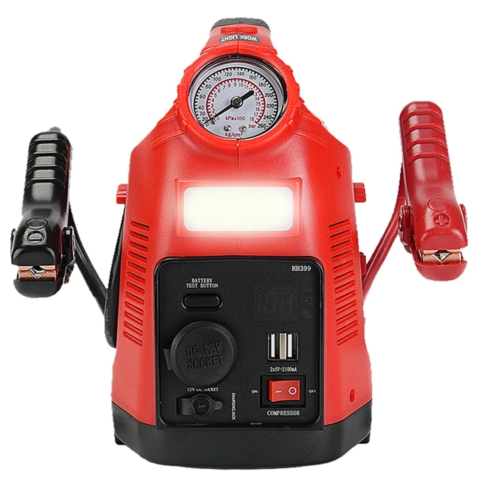Tyrell Chenergy 12V Car Battery Jump Starter with Air Compressor, 750 Peak/350 Instant Amp Power Station Jump Box, Car Battery Booster with USB DC Power Port Outlet for Truck