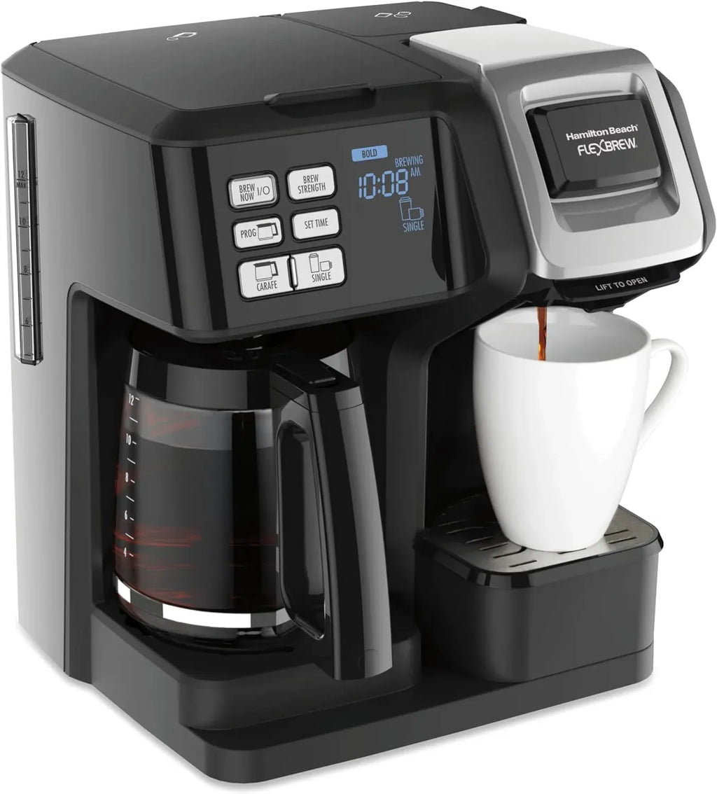 Hamilton Beach FlexBrew Trio 2-Way Coffee Maker, Compatible with K-Cup Pods or Grounds, Combo, Single Serve & Full 12c Pot, Black - Fast Brewing (49902)