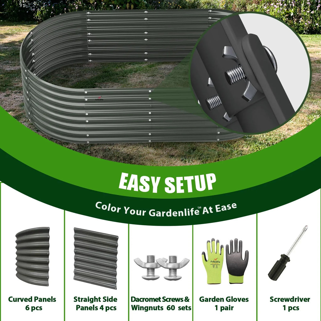 TRAMULL 8X4X2ft Galvanized Raised Garden Bed, Oval Above Ground Modular Metal Outdoor Planter Boxes(Quartz Grey)