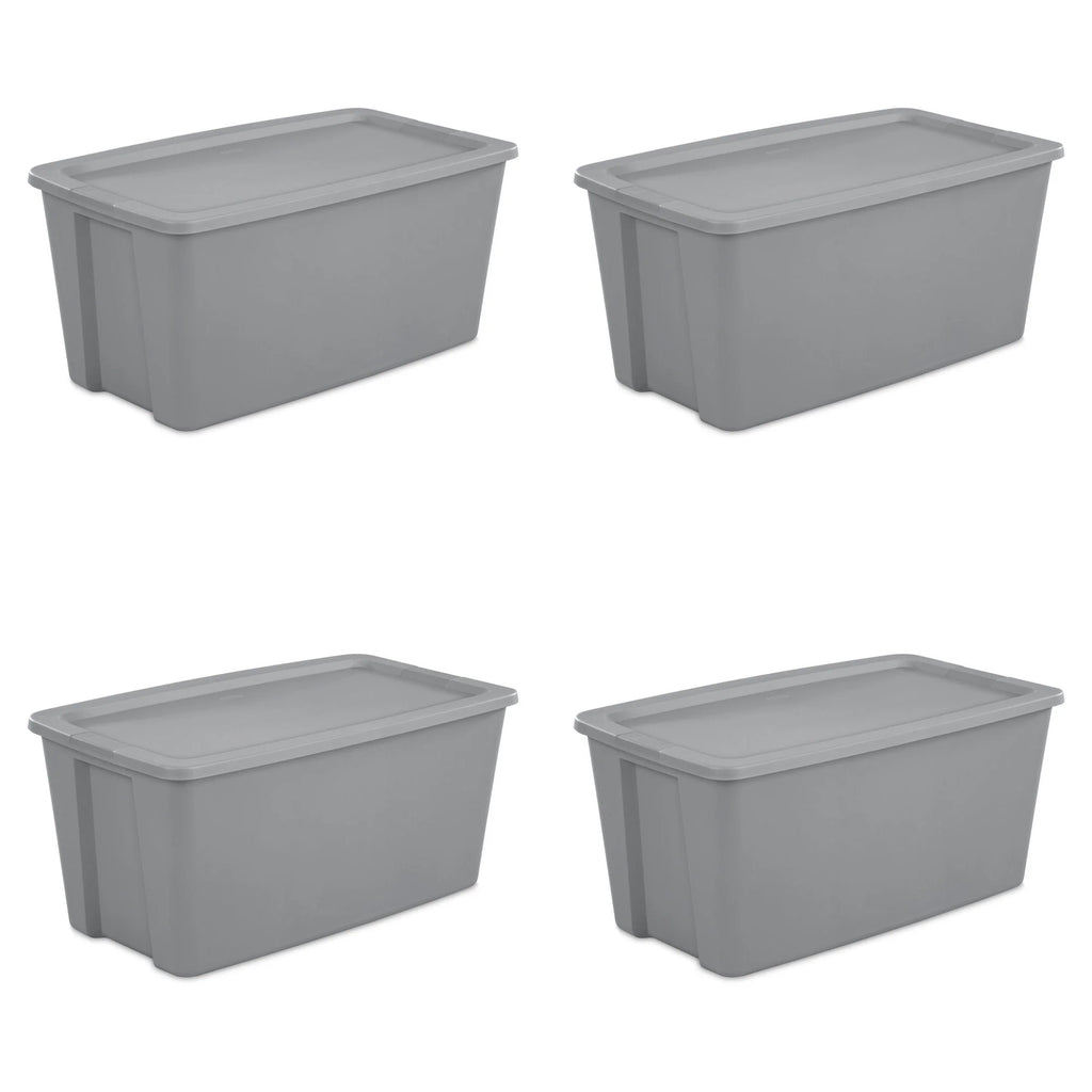 Sterilite 50 Gallon Tote Box Plastic， Titanium， Set of 4