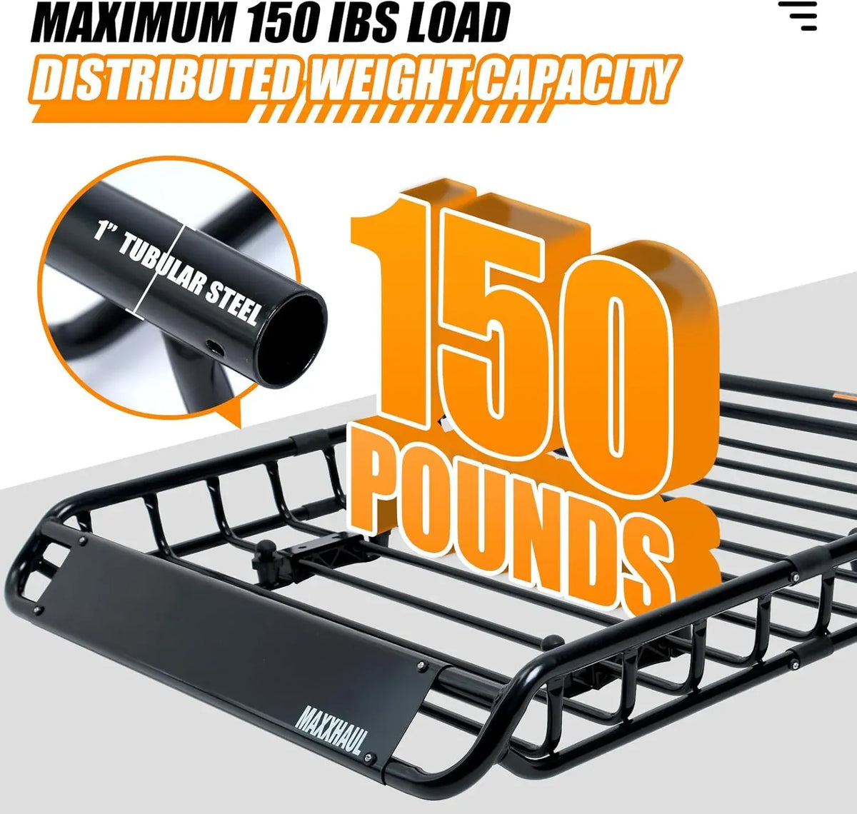 MaxxHaul 70115 46 x 36 x 4-1/2 Roof Rack Rooftop Cargo Carrier Steel Basket, Car Top Luggage Holder for SUV and Pick Up Trucks - 150 lb. Capacity, Black