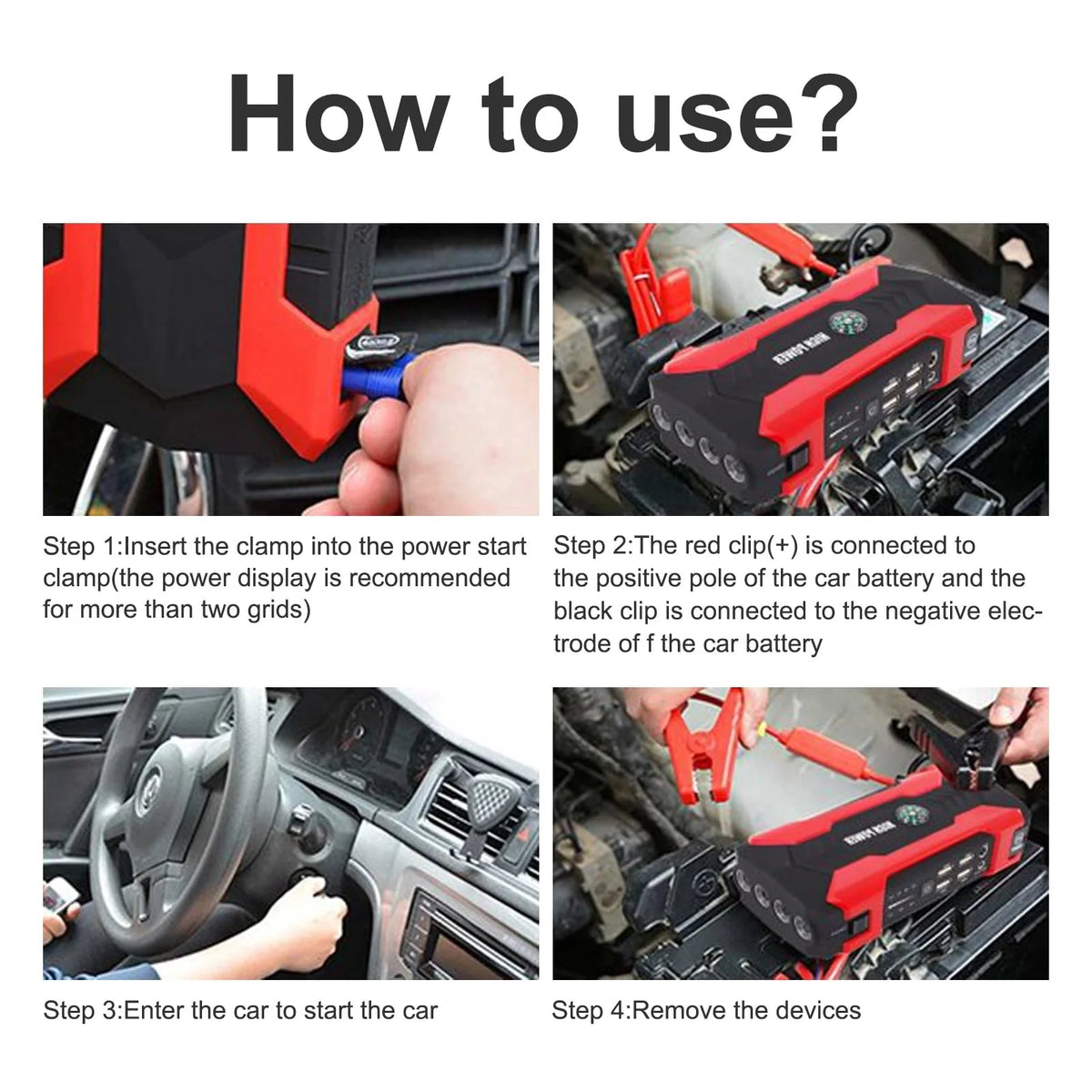 99800mAh 12V Car Jump Starter Portable 4 USB Port Charger LED Flashlight Power Bank Battery Booster
