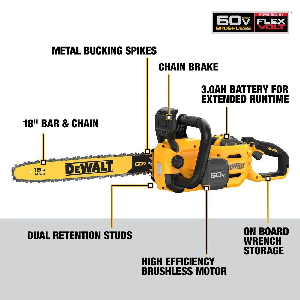 DEWALT 60V MAX Chainsaw 18 Brushless Cordless Kit DCCS672X1 from DEWALT